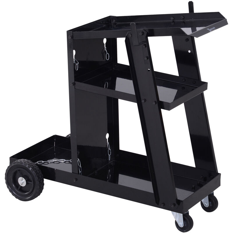 Carrello porta saldatrice con 4 cassetti ripiano per bombola e catene di  sicurezza, Trolley in metallo Nero