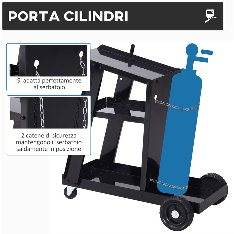 DURHAND CARRELLO SALDATURA TRASPORTO SALDATRICE 3 RIPIANI PORTA BOMBOLA  ATTREZZI, Tooltek