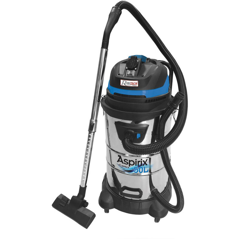 ASPIRATORE ASPIRAPOLVERE ASPIRALIQUIDI BIDONE INOX 50Lt 1200W RIBIMEX