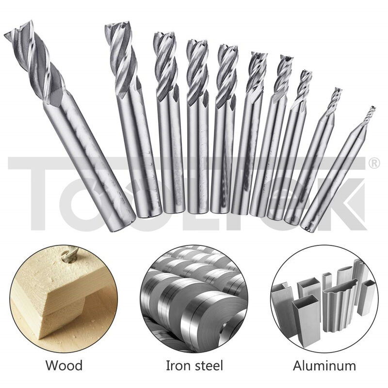 10 Frese HSS A 4 Taglienti Testa Piana 3-18mm Per Tornio E Fresatrice