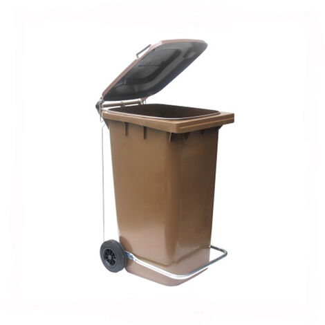 BIDONE RACCOLTA DIFFERENZIATA CARRELLATO 240LT +PEDALE+ANELLO+ASTE VARI COLORI, "Marrone" (1/5)
