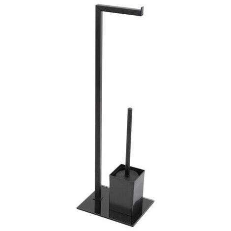 PIANTANA PORTA ROTOLO E SCOPINO BAGNO BASE VETRO FULL NERA 22x18xh.70,5 cm (1/3)