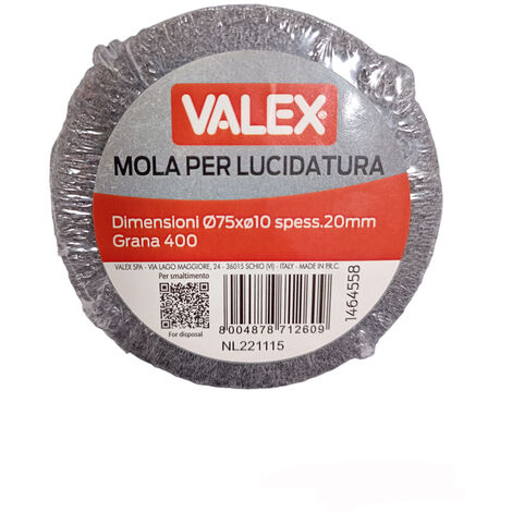 MOLA LUCIDATURA RICAMBIO PER MINI MOLA EX75 Ø75 x 20 x Ø10 mm GRANA 400 VALEX