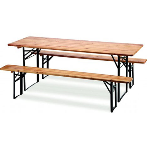 SET BIRRERIA TAVOLO + 2 PANCHE IN LEGNO NATURALE RICHIUDIBILE 120X60 cm 4F