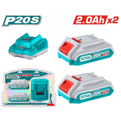 KIT SET 2PZ BATTERIE 20V 2Ah + CARICABATTERIE RAPIDO P20S IONI AL LITIO TOTAL