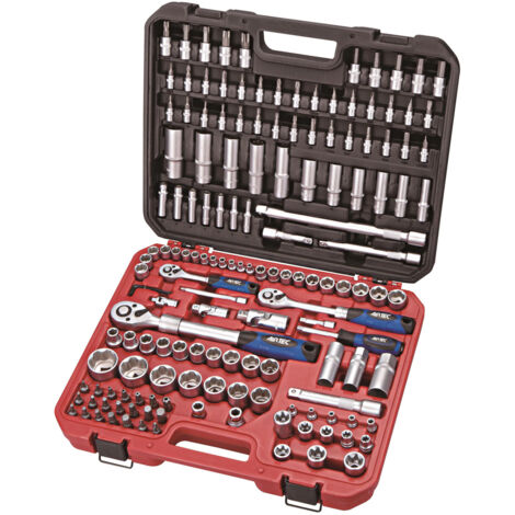 CASSETTA UTENSILI SET CHIAVI A BUSSOLA 155pz +CRICCHETTI 1/2″- 1/4″- 3/8″ AIRTEC