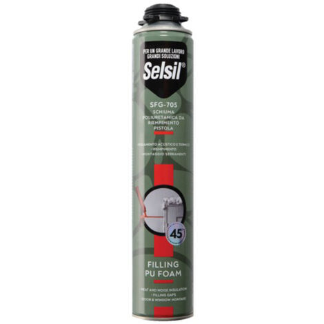 SCHIUMA RAPIDA POLIURETANICA USO MANUALE O CON PISTOLA 750ml SFG-SFM SELSIL, "Pistola"
