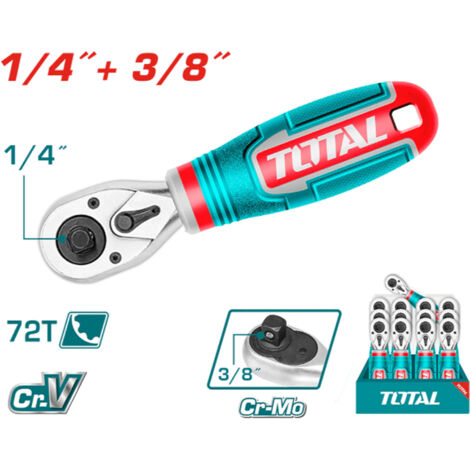 CHIAVE A CRICCHETTO CON ATTACCO DOPPIO 1/4" + 3/8" 72T LUNGHEZZA 140mm TOTAL (1/2)