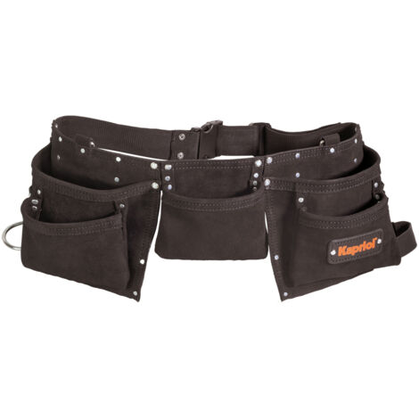 BORSA PORTA UTENSILI DA CARPENTIERE 8 TASCHE IN CUOIO TINTO NERO KAPRIOL