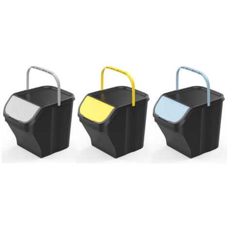 BIDONE PATTUMIERA RACCOLTA DIFFERENZIATA STACK'N SORT 25lt VARI COLORI MHOME, "Tris bianco"
