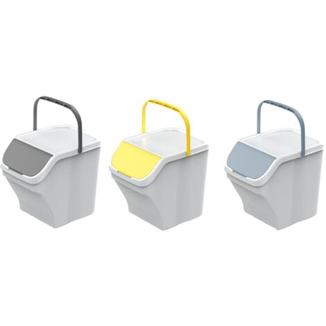 BIDONE PATTUMIERA RACCOLTA DIFFERENZIATA STACK'N SORT 25lt VARI COLORI MHOME, "Tris bianco"