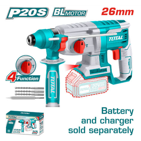MARTELLO ROTATIVO TASSELLATORE DEMOLITORE A BATTERIA 2,5J 20V SDS PLUS TOTAL
