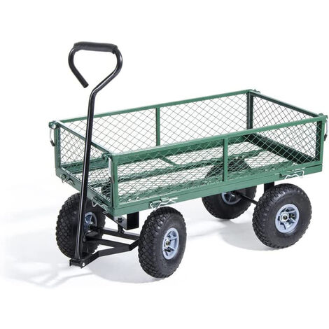 CARRELLO GIARDINO 4 RUOTE SPONDE RIBALTABILI METALLO 90x50x52.5cm