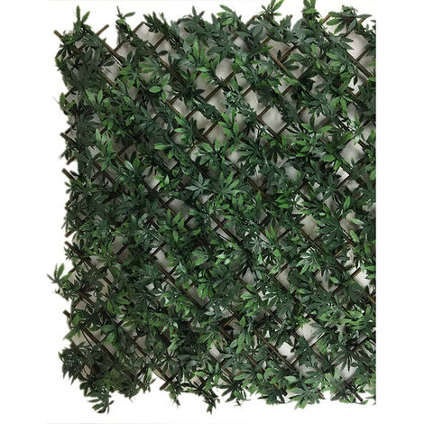 Siepe Artificiale Con Alloro Su Traliccio Bamboo - Pannello 100x200 Cm, Resistente Ai Raggi UV