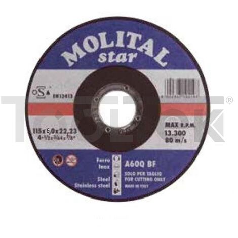 DISCO TAGLIO FERRO ACCIAIO INOX 115mm DISCHI 10pz SMERIGLITRICE MOLITAL (1/2)