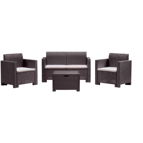 SET GIARDINO SALOTTO POLYRATTAN DIVANO POLTRONE ESTERNO NEBRASKA MARRONE