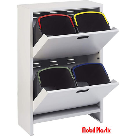 MOBILETTO ARMADIO RACCOLTA DIFFENZIATA 4 BIDONI 2 CASSETTI 100x65x25cm (1/3)