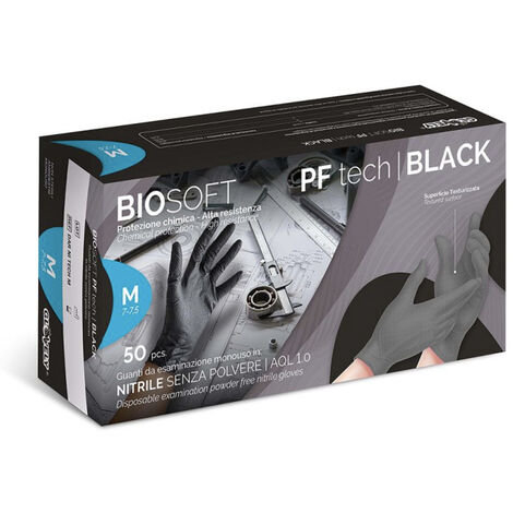 RAYS GUANTI NITRILE MONOUSO NO POLVERE L/XL 50pz GLOVELY BIOSAFE PF TECH BLACK, " L "