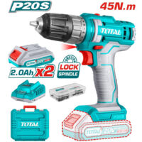 TRAPANO AVVITATORE A BATTERIA 20V 45Nm + 2 BATTERIE 2Ah + 47 ACCESSORI TOTAL