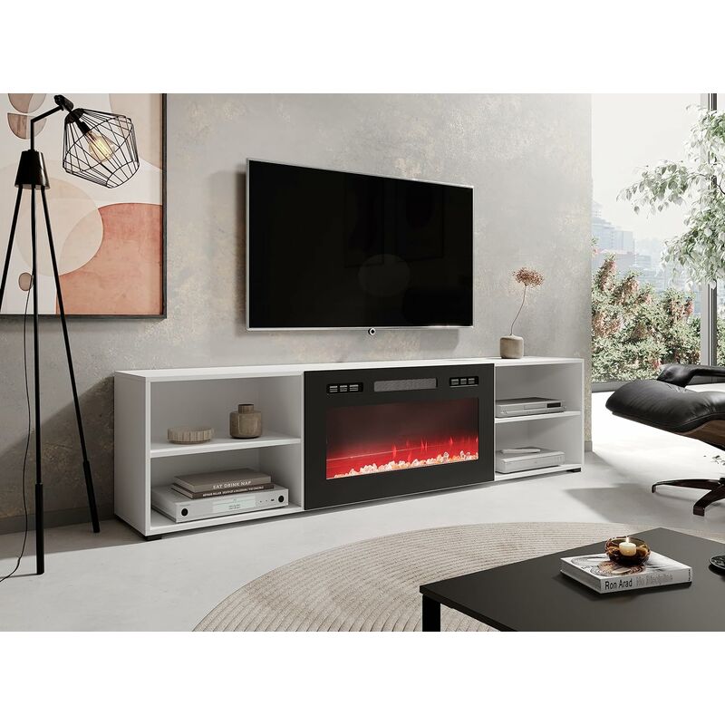 Salon mobilier chauffage meuble TV support avec cheminée