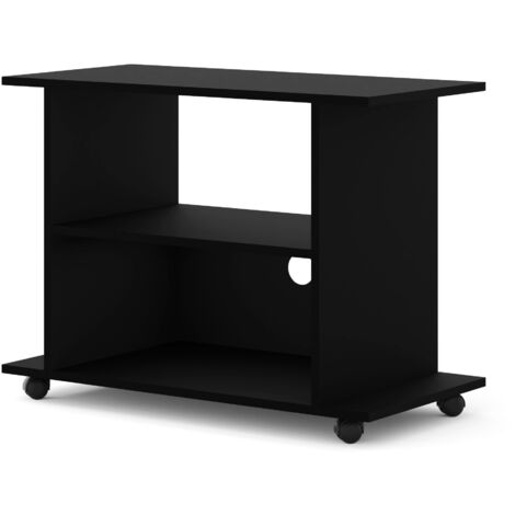 Bim Furniture – Meuble TV sur roulettes 80 cm noir mat – Panneau laminé 16 mm – 2 compartiments ouverts – Passe-câble intégré (1/6)