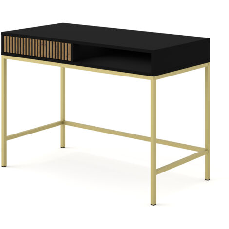 BUREAU DE TOILETTAGE EN MDF PEINT RAVENNA F 1P NOIR OPAQUE CHÊNE ARTISANAL STRUCTURE OR (1/5)