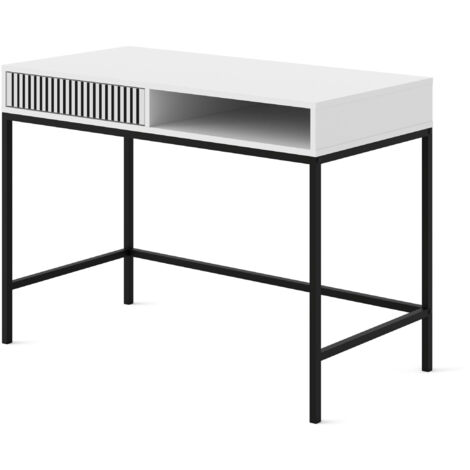 BUREAU DE TOILETTAGE EN MDF VERNIS RAVENNA F 1P BLANC MAT NOIR MAT CADRE NOIR MAT (1/5)