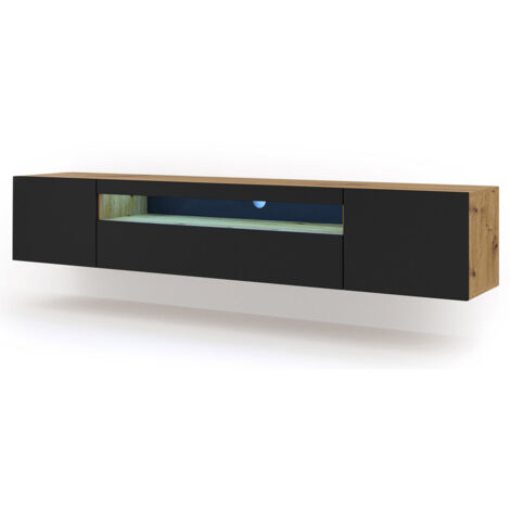 Bim Furniture – Meuble TV mural 200 cm – 3 portes avec éclairage LED – Panneaux stratifiés – Design moderne pour salon ou chambre