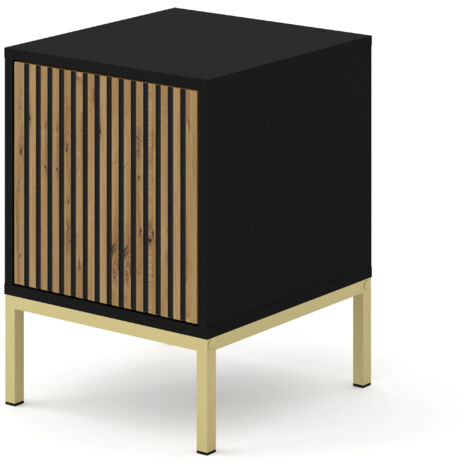 MEUBLE RAVENNA F MEUBLES SOUS LE BUREAU EN MDF PEINT TABLE DE CHEVET 1D NOIR OPAQUE CHÊNE ARTISANAL STRUCTURE OR (1/5)
