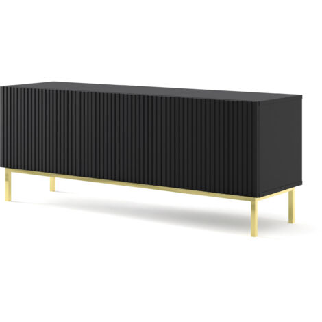 MOBILE RAVENNA B PORTE-TÉLÉ EN MDF RECOUVERT DE FEUILLE 3D 150 NOIR OPAQUE STRUCTURE OR (1/4)