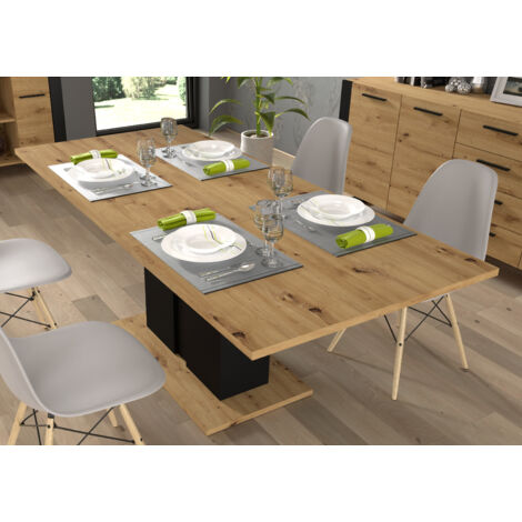 Table NUKA I 140-200x90x76 cm Chêne Artisan/Noir Mat Table pliable, Table de cuisine, Table à manger (1/6)