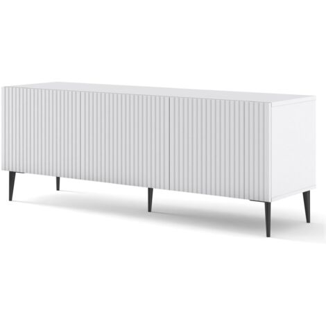 Bb-Loisir – Meuble TV debout 3 casiers – Système push to open – MDF blanc opaque avec pieds noirs – Design moderne minimaliste (1/5)