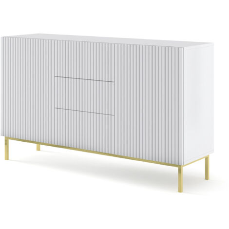 MOBILE RAVENNA B MOBILE EN MDF RECOUVERT DE FEUILLE 2D3S 150 BLANC OPAQUE CADRE OR (1/5)