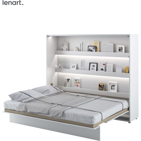 Bim Furniture – Lit escamotable 160x200 horizontal blanc mat – Mécanisme pneumatique – Corps en aggloméré laminé – Charge maximale 200 kg
