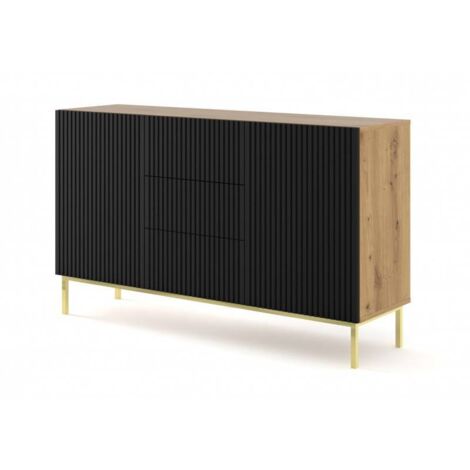 MOBILE RAVENNA B MOBILE EN MDF REVÊTU DE BOIS 2D3S 150 CADRE EN CHÊNE ARTISANAL NOIR OPAQUE OR (1/5)