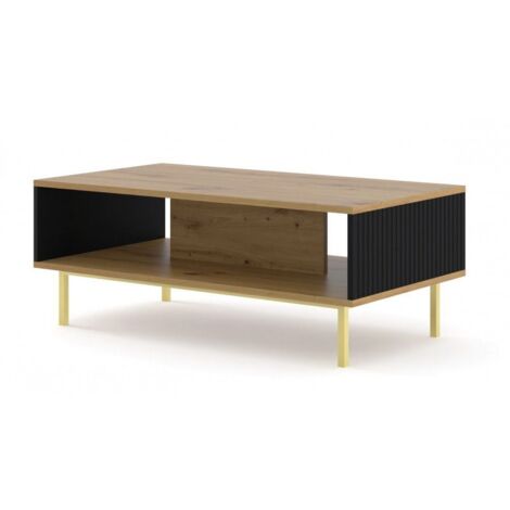 Table basse Ravenna avec cadre doré - Noir et beige - L 90 x P 60 x H 45 cm - Livraison gratuite (1/5)