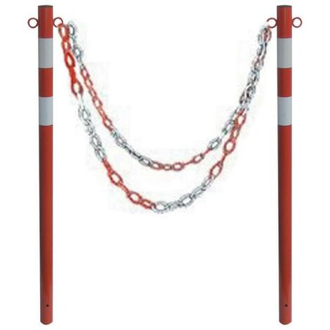 Capaldo – Poteau en acier 120 cm pour chaîne de signalisation – Colonne rouge et blanche avec bandes réfléchissantes – 1 pièce