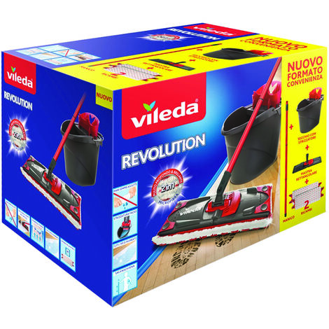Balai à poussière et lave sol VILEDA Supermocio Revolution – Seau avec bande et brosse – Système de boîte en tissu microfibre (1/10)