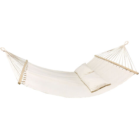 TOI ET MOI HAMAC BLANCO AVEC TOILE DE COTON ET BÂTONS DE SUPPORT EN BOIS (1/2)