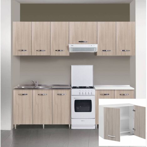 Kit de cuisine suspendu avec égouttoir à vaisselle 2 portes 80x30x72h en mélèze gris – Installation rapide pour cuisines modulables – Azur Line