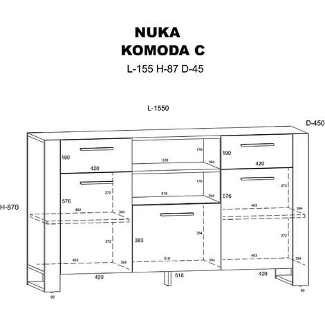 Buffet Nuka cm 155 x 45 x 87h couleur chêne rustique - Bim Supplies