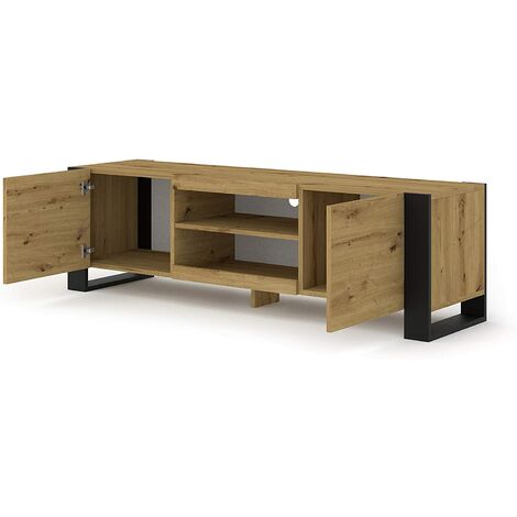 MEUBLE TV MEUBLE TV PLATEAU TV CHÊNE AVEC PIEDS NOIR 158x40x47cm MONDI