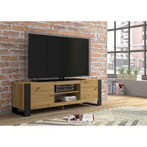 MEUBLE TV MEUBLE TV PLATEAU TV CHÊNE AVEC PIEDS NOIR 158x40x47cm MONDI