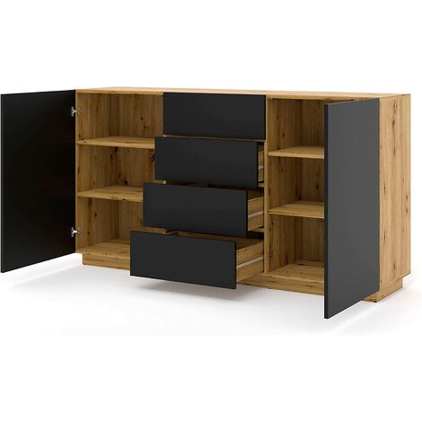 MEUBLE TV SALON AURA 164x41x89cm CHÊNE NOIR MAT