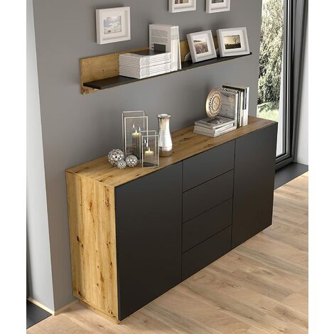 MEUBLE TV SALON AURA 164x41x89cm CHÊNE NOIR MAT