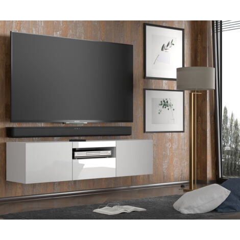 Bim Furniture – Meuble TV suspendu ou au sol 150x37 cm – Panneau stratifié 16 mm – Compartiments pour appareils multimédias – Gestion des câbles intégrée (1/5)