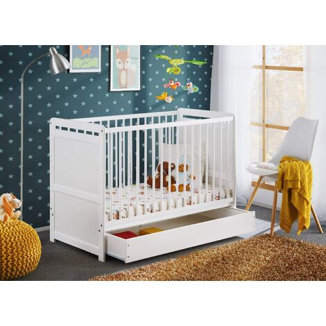 Lit berceau pour enfants avec tiroir qui se transforme en un lit simple en bois de pin