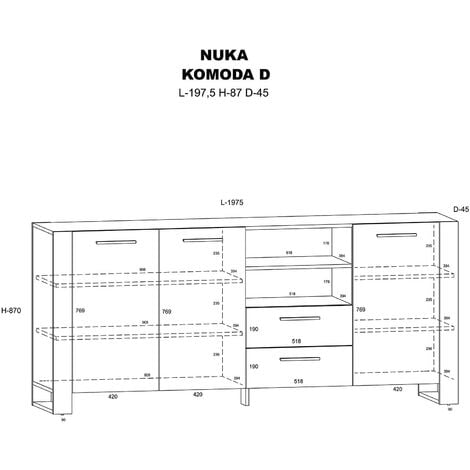 Buffet Nuka cm 197 x 45 x 87h couleur chêne rustique - Bim Supplies