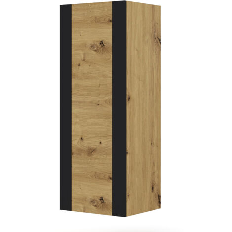 Bim Furniture – Buffet mural en chêne avec cadres noirs 125x48x40cm – Panneau stratifié 16mm – 3 étagères pour rangement moderne – Meuble à monter soi-même