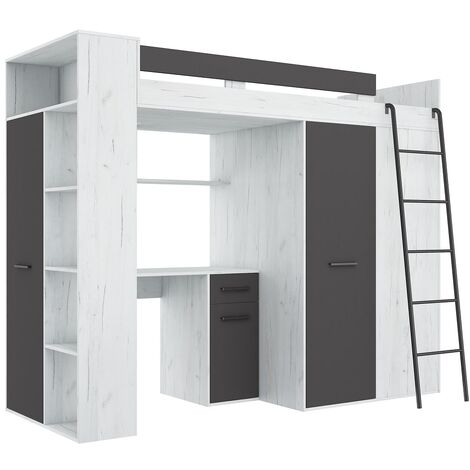 Armoire lit bureau d'enfants Verana P H190x120x236cm de graphite blanc (1/5)